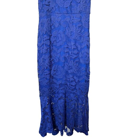 BN#29 NWT MiaoMiao Size L Blue Lace Midi Dress Sleeveless Spaghetti Strap Fit - Picture 5 of 6